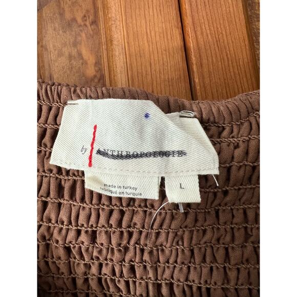 NWT By Anthropologie Off-The-Shoulder Smocked Mini Dress Chocolate Brown Size L - Picture 8 of 13